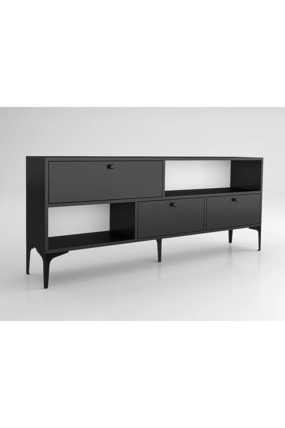 Katre 150 Cm Metal Ayaklı Tv Ünitesi - Siyah / Siyah